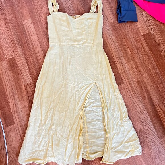 Reformation Dresses & Skirts - Reformation Yellow Linen Midi Dress w/ Slit